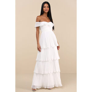 Lulus Always Remarkable White Pleated Off-the-shoulder Maxi Dress - Size M